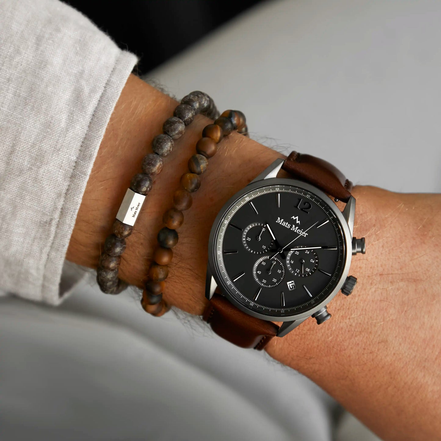 Grand Combin chronograph mens watch and beads bracelets giftset