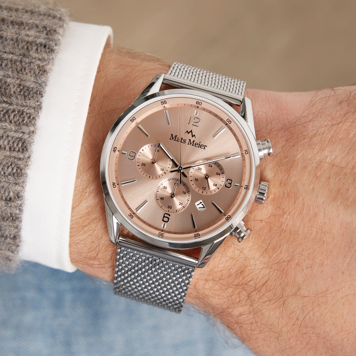 Grand Cornier chronograph men's watch silver colored with taupe