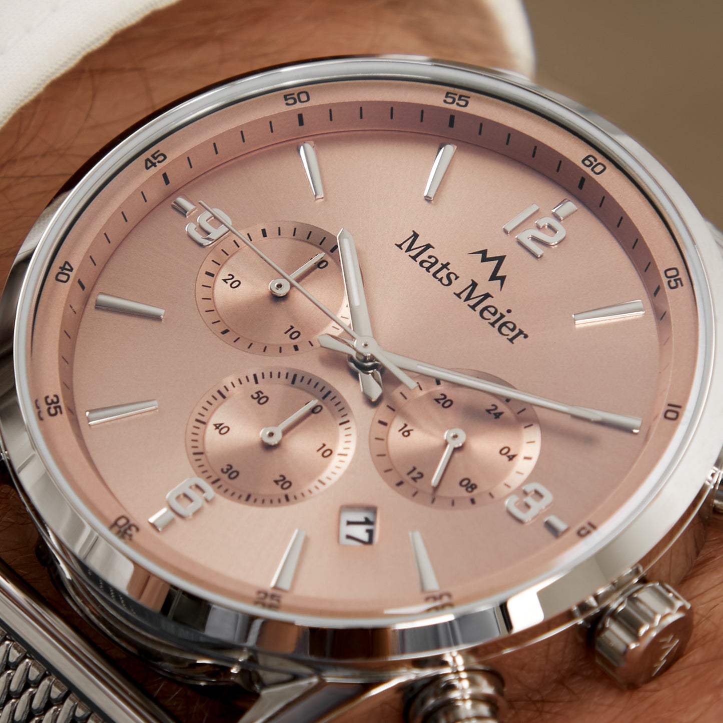 Grand Cornier chronograph men's watch silver colored with taupe