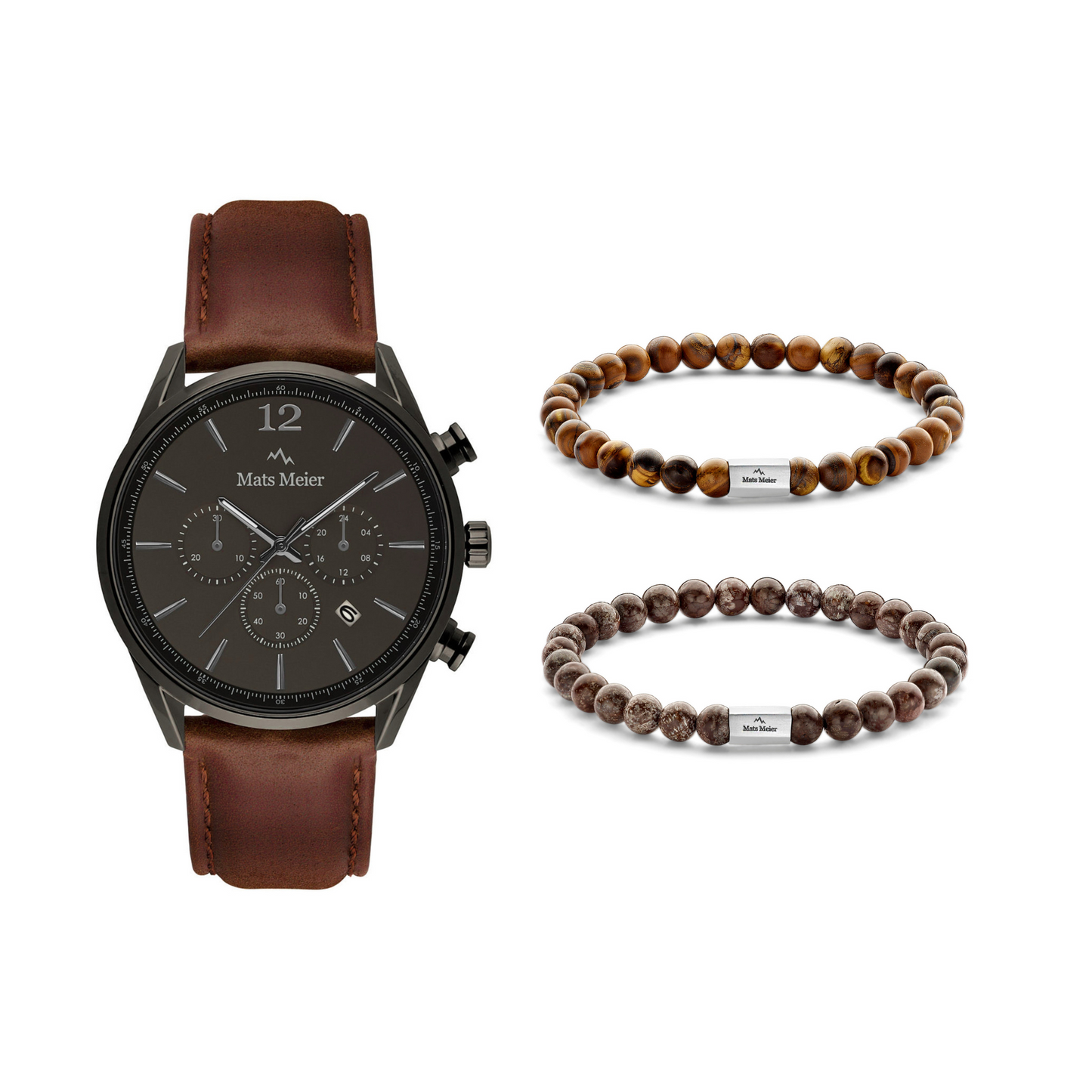 Grand Combin chronograph mens watch and beads bracelets giftset