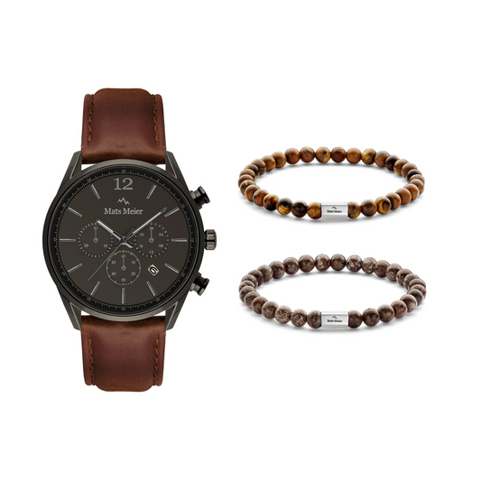 Grand Combin chronograph mens watch and beads bracelets giftset