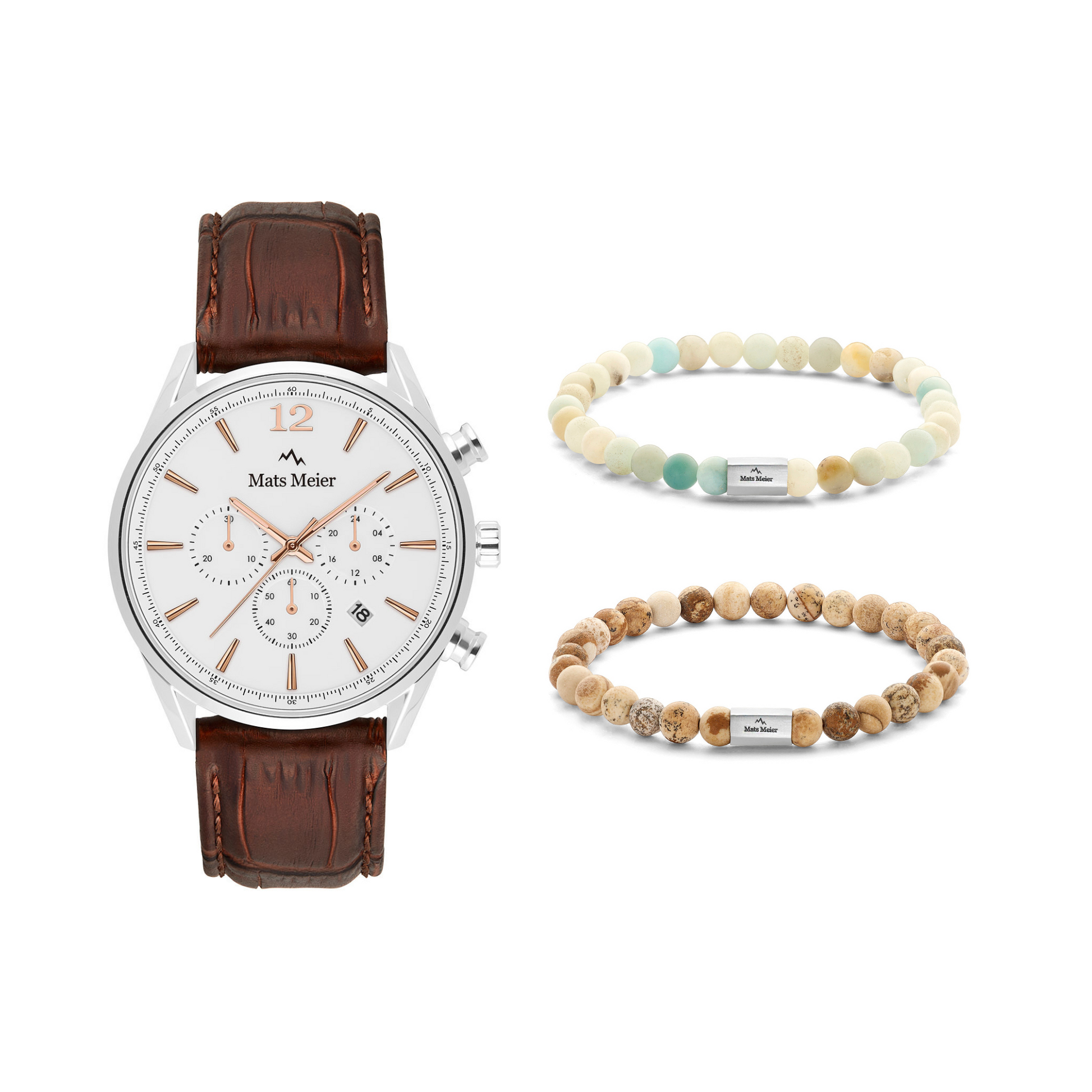 Grand Combin chronograph mens watch and beads bracelets giftset