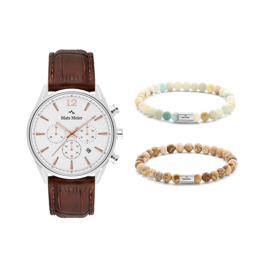 Grand Combin chronograph mens watch and beads bracelets giftset