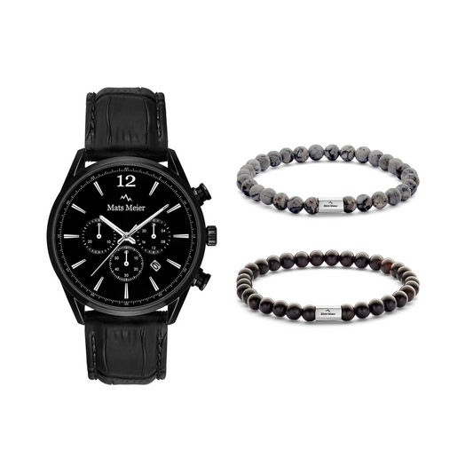 Grand Combin chronograph mens watch and beads bracelets giftset
