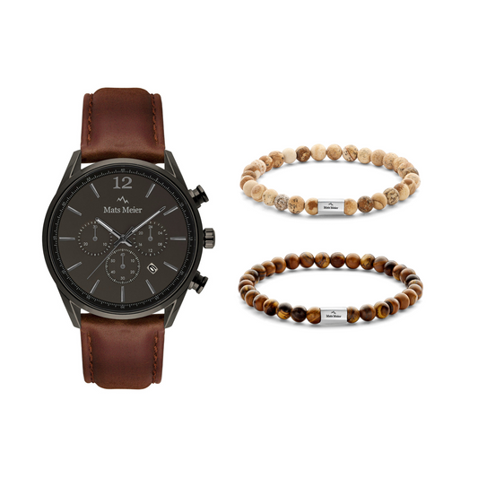 Grand Combin chronograph mens watch and beads bracelets giftset