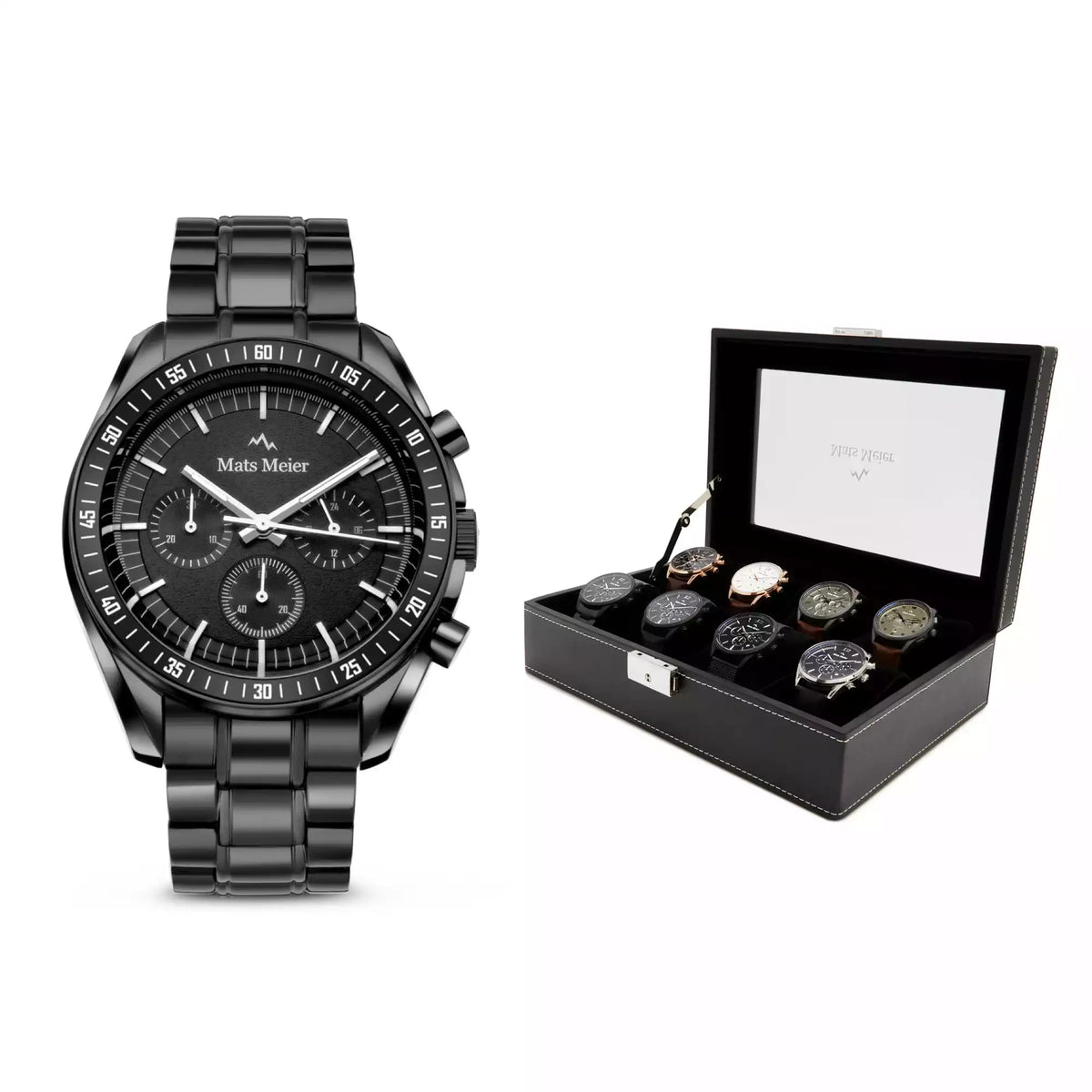Mats Meier Grand Combin chronograph mens watch and watch box gift set