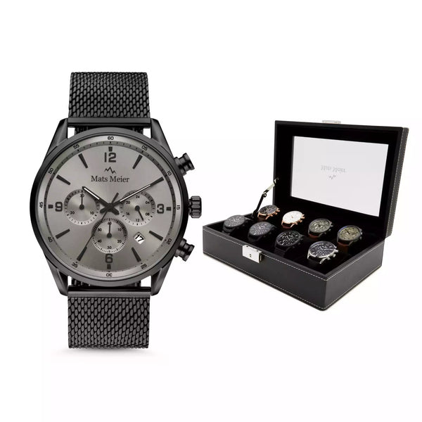 Mats Meier Grand Combin chronograph mens watch and watch box gift set