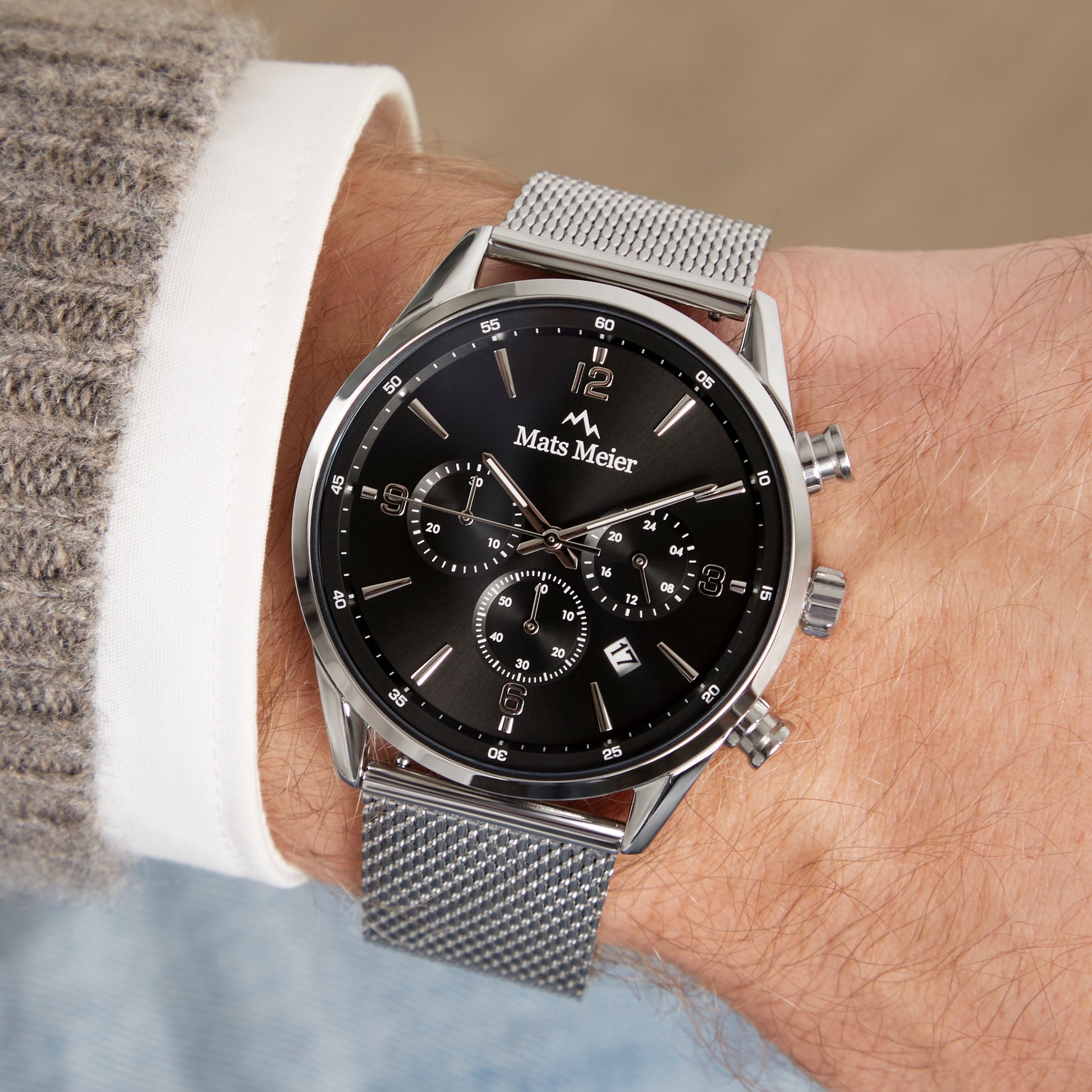 Grand Cornier chronograph men's watch silver colored with black