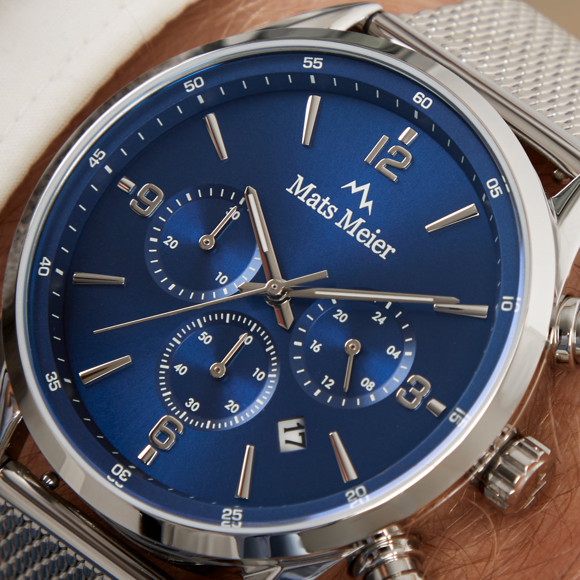 Grand Cornier chronograph men's watch silver colored with blue