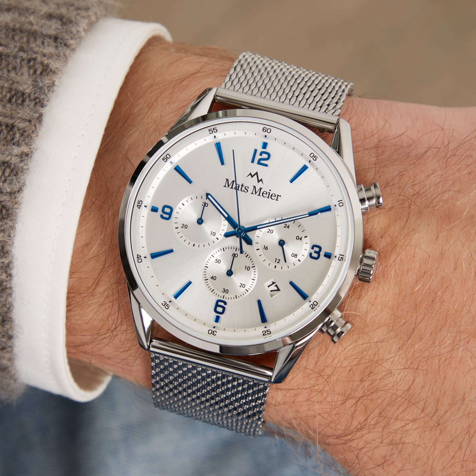 Grand Cornier chronograph men's watch silver colored – Mats Meier