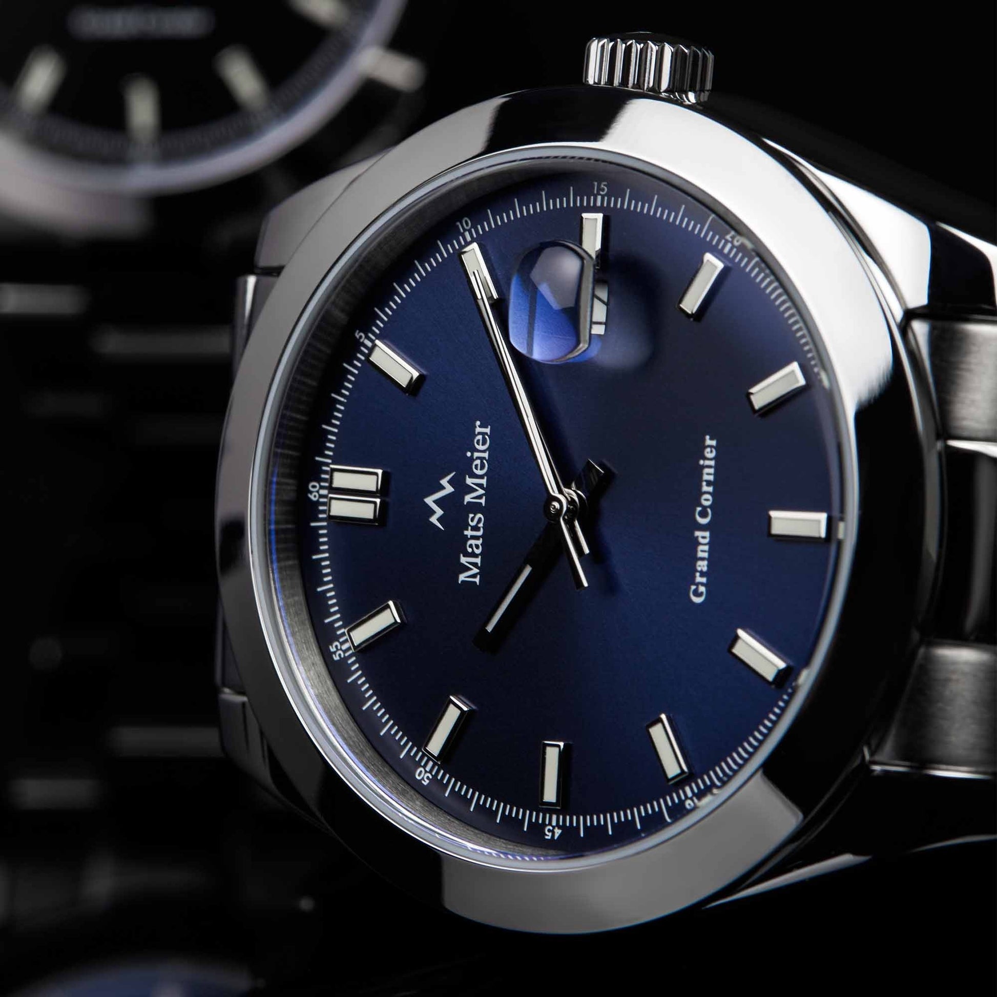 Grand Cornier mens watch silver coloured and cobalt   