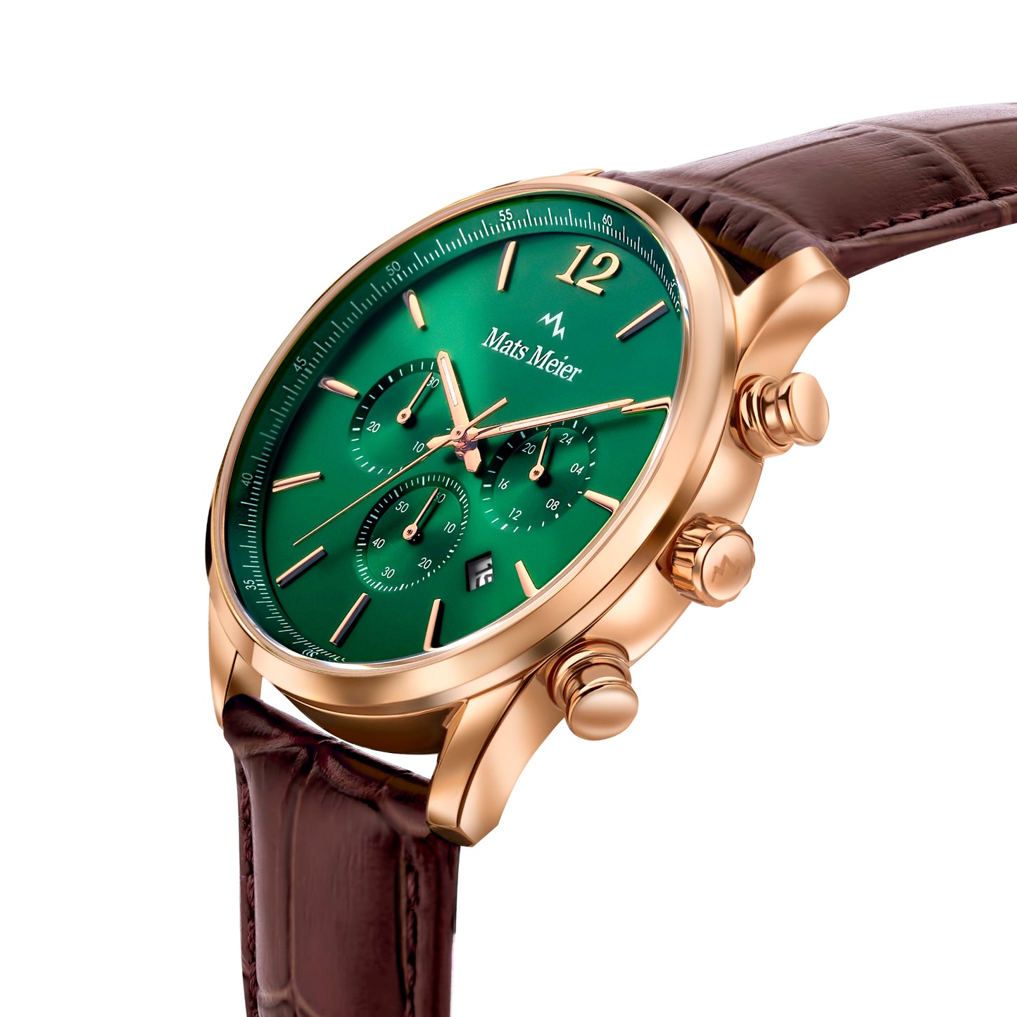 Grand Cornier chronograph mens watch green / rose gold colored / brown   
