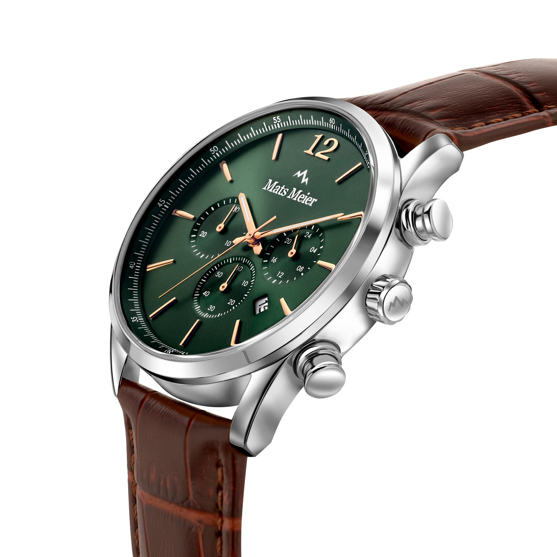 Grand Cornier chronograph mens watch green / silver colored / brown   