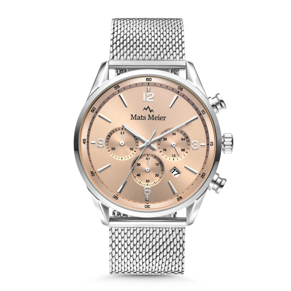 Grand Cornier chronograph men's watch silver colored with taupe