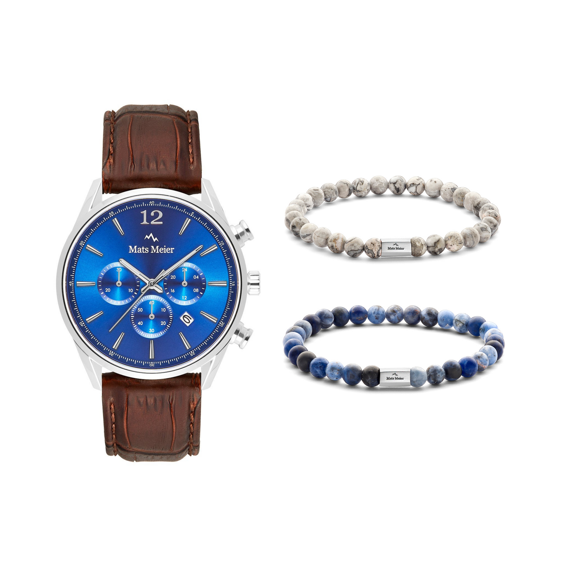 Grand Combin chronograph mens watch and beads bracelets giftset