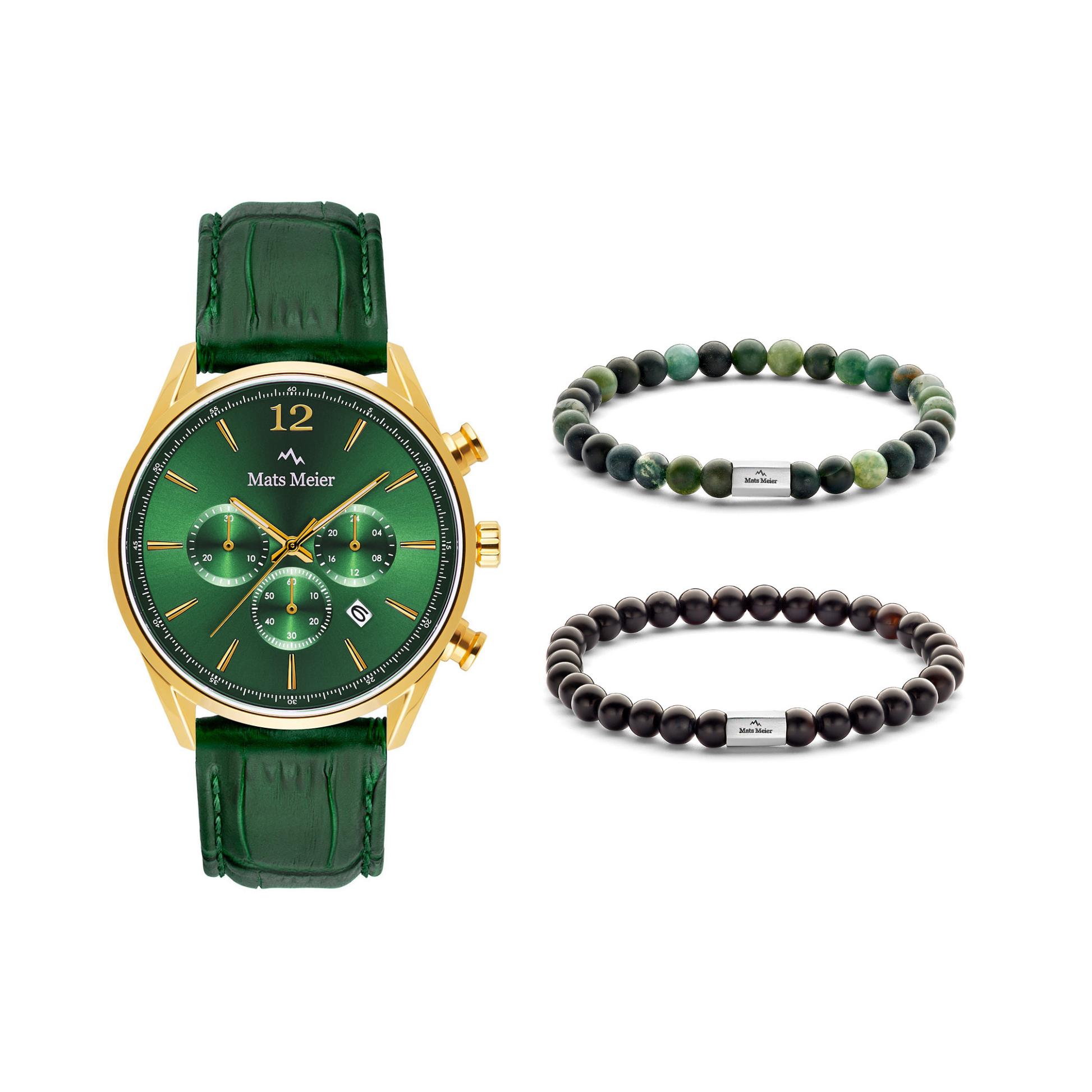 Grand Combin chronograph mens watch and beads bracelets giftset