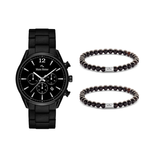 Grand Combin chronograph mens watch and beads bracelets giftset