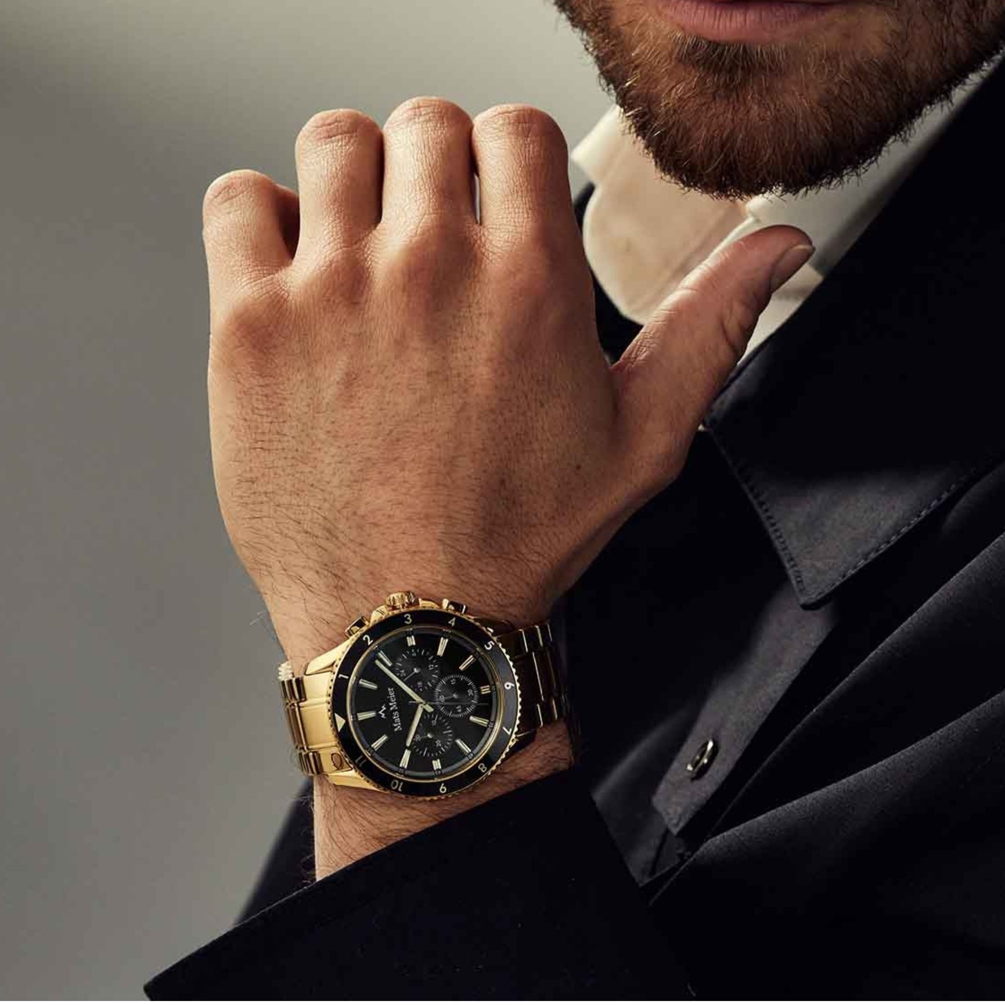 Mats Meier - chronograph mens watch gold coloured black MM00509