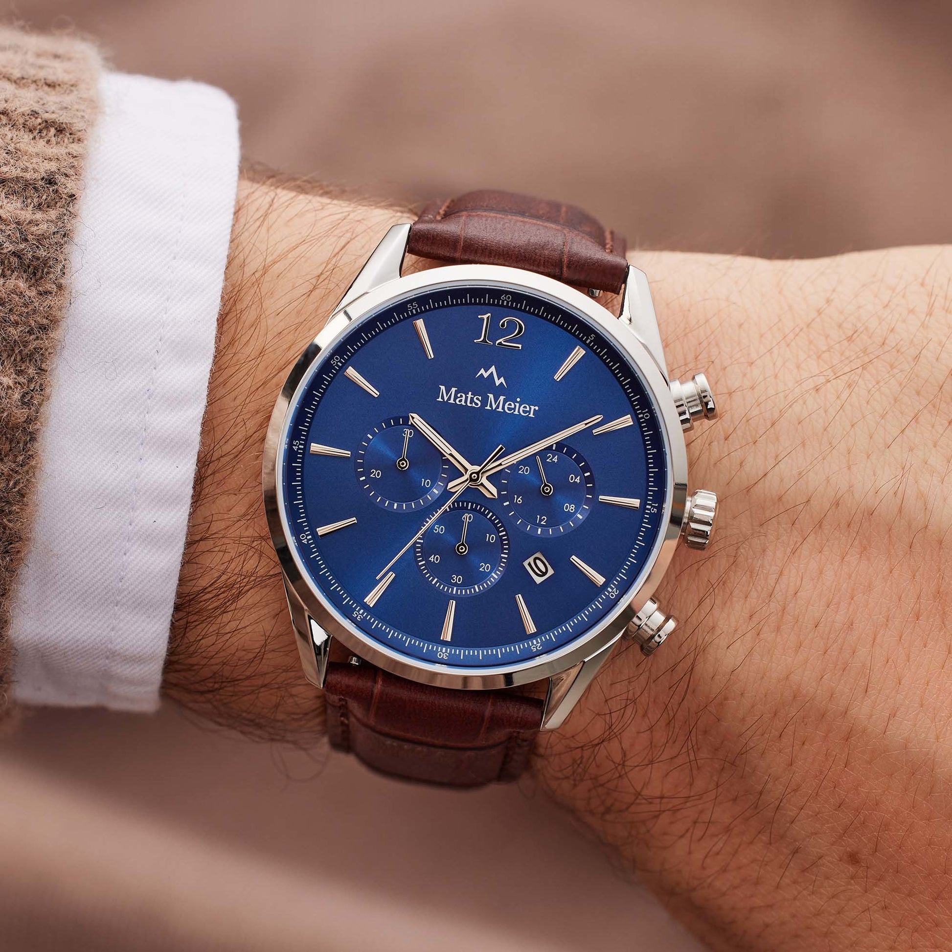 Grand Cornier chronograph mens watch blue / brown   