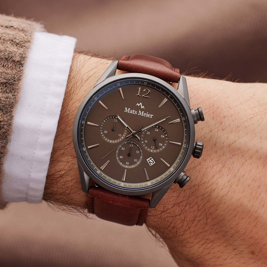 Grand Cornier chronograph mens watch gunmetal / dark brown   