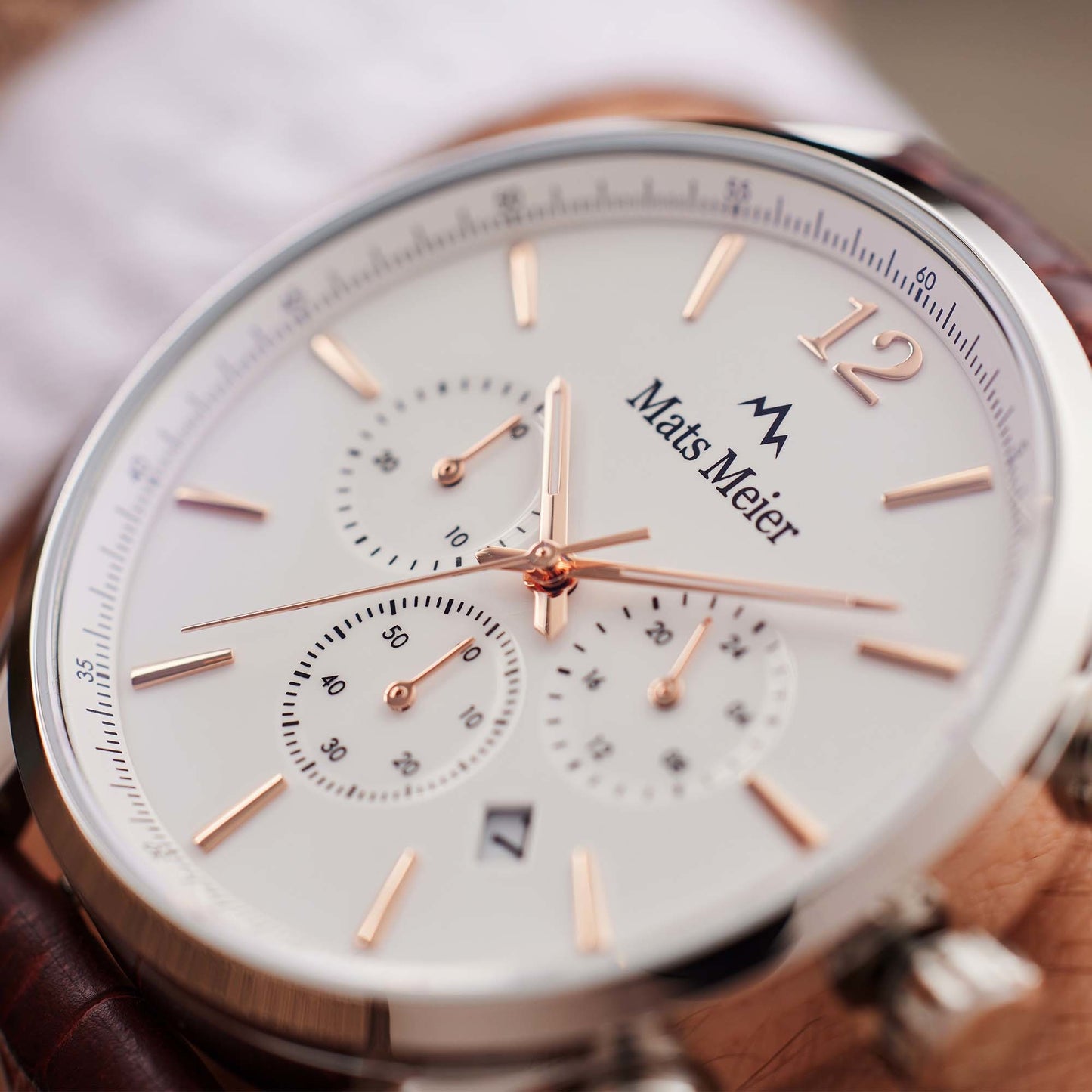 Grand Cornier chronograph mens watch white / brown   