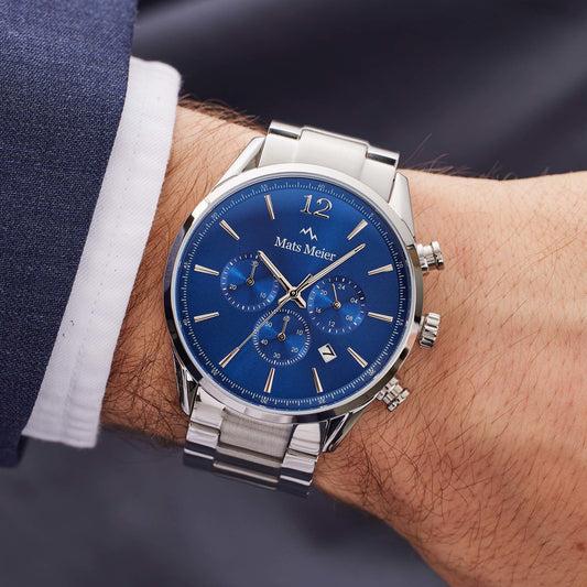 Grand Cornier chronograph mens watch blue / silver colored   