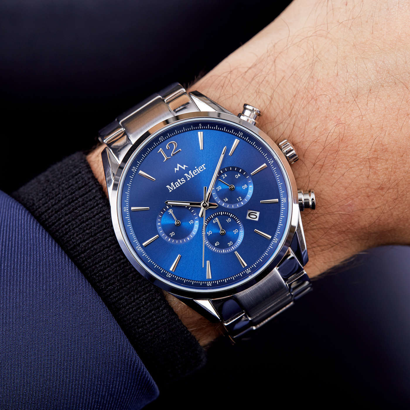 Grand Cornier chronograph mens watch blue / silver colored   