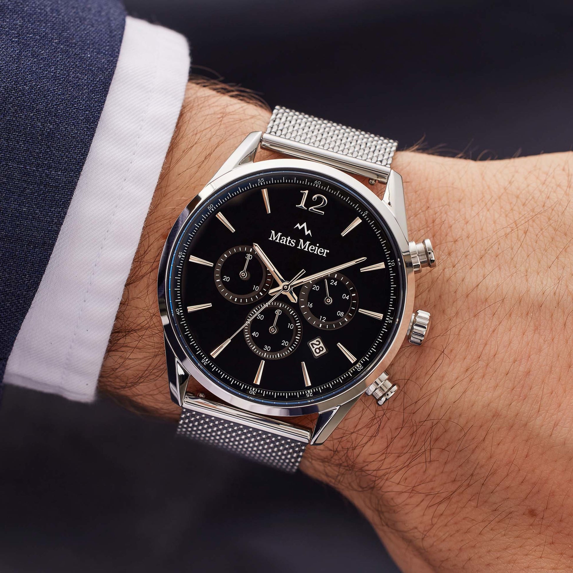 Grand Cornier chronograph mens watch black / silver colored mesh