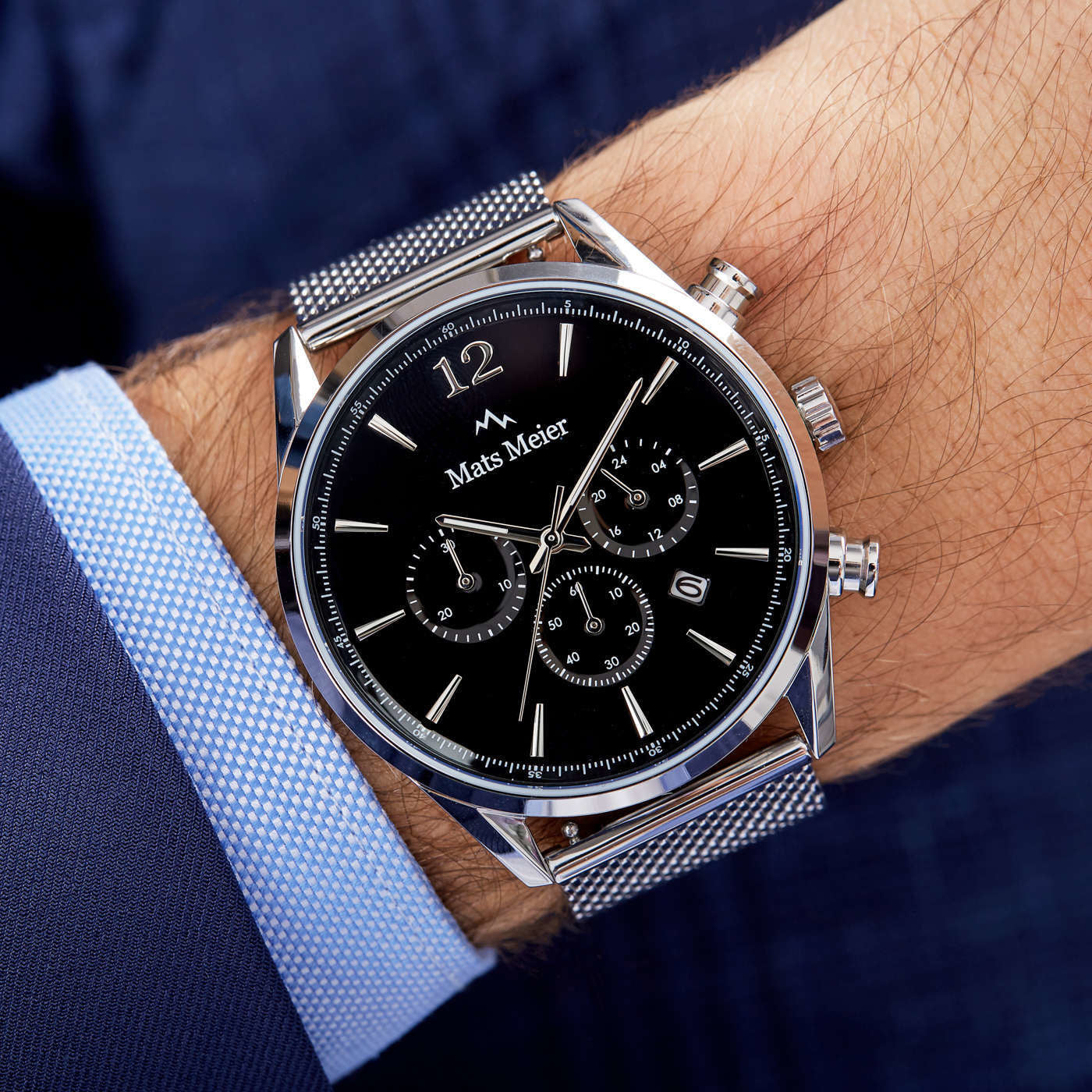 Grand Cornier chronograph mens watch black / silver colored mesh
