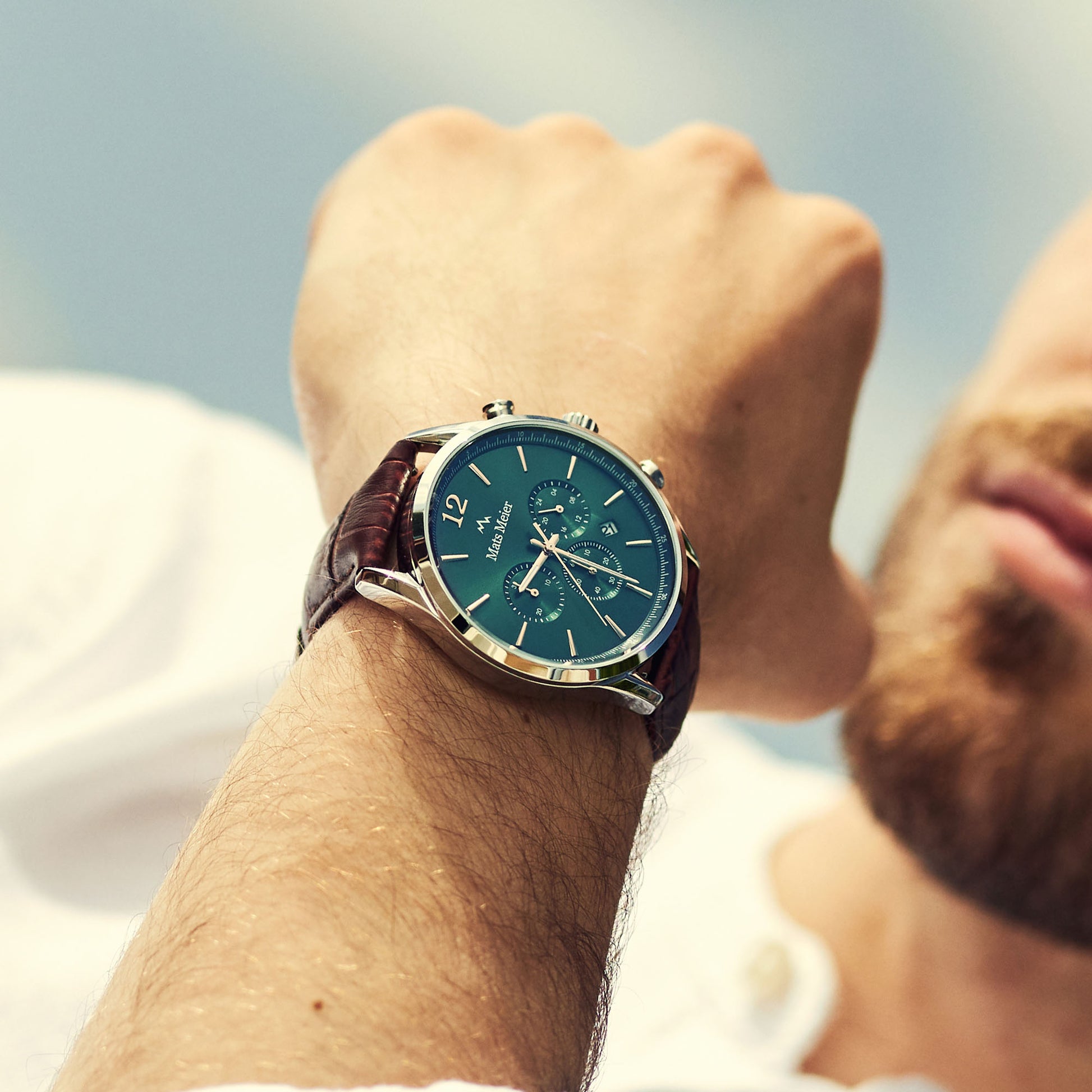 Grand Cornier chronograph mens watch green / silver colored / brown   