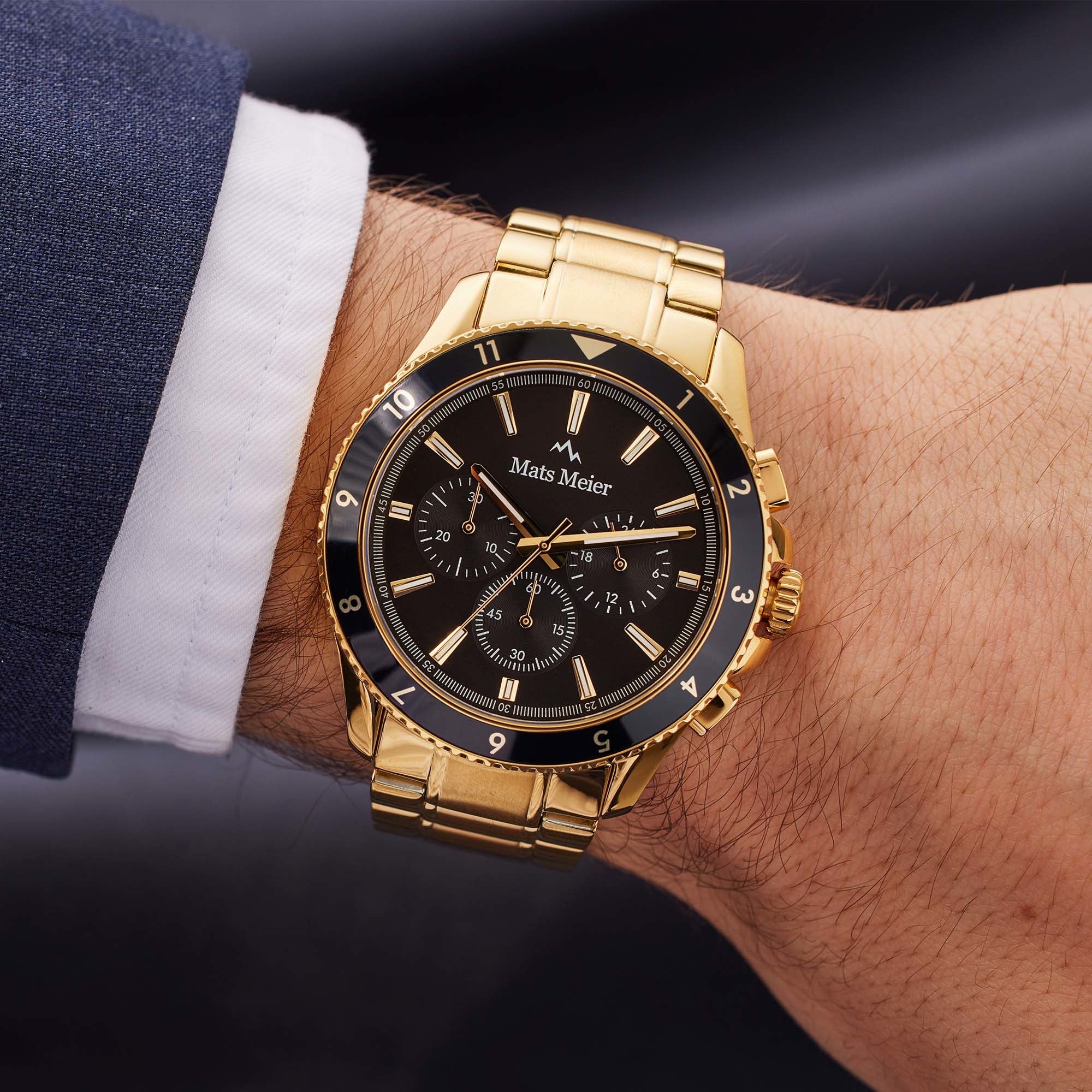 Mats Meier - chronograph mens watch gold coloured black MM00509