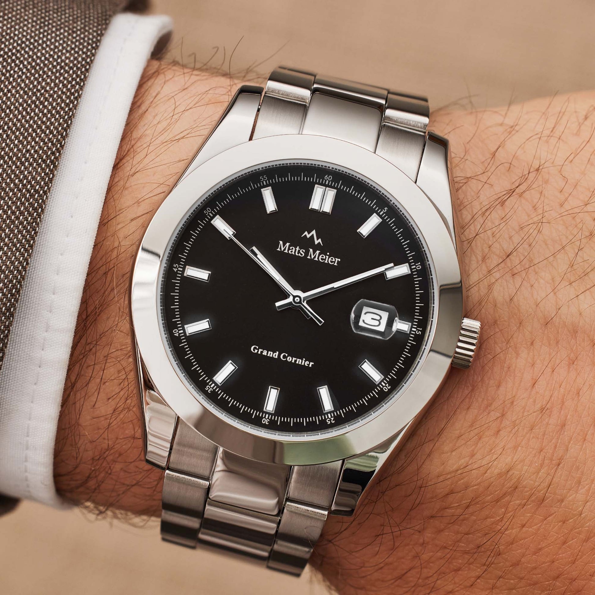 Grand Cornier mens watch silver coloured and black   