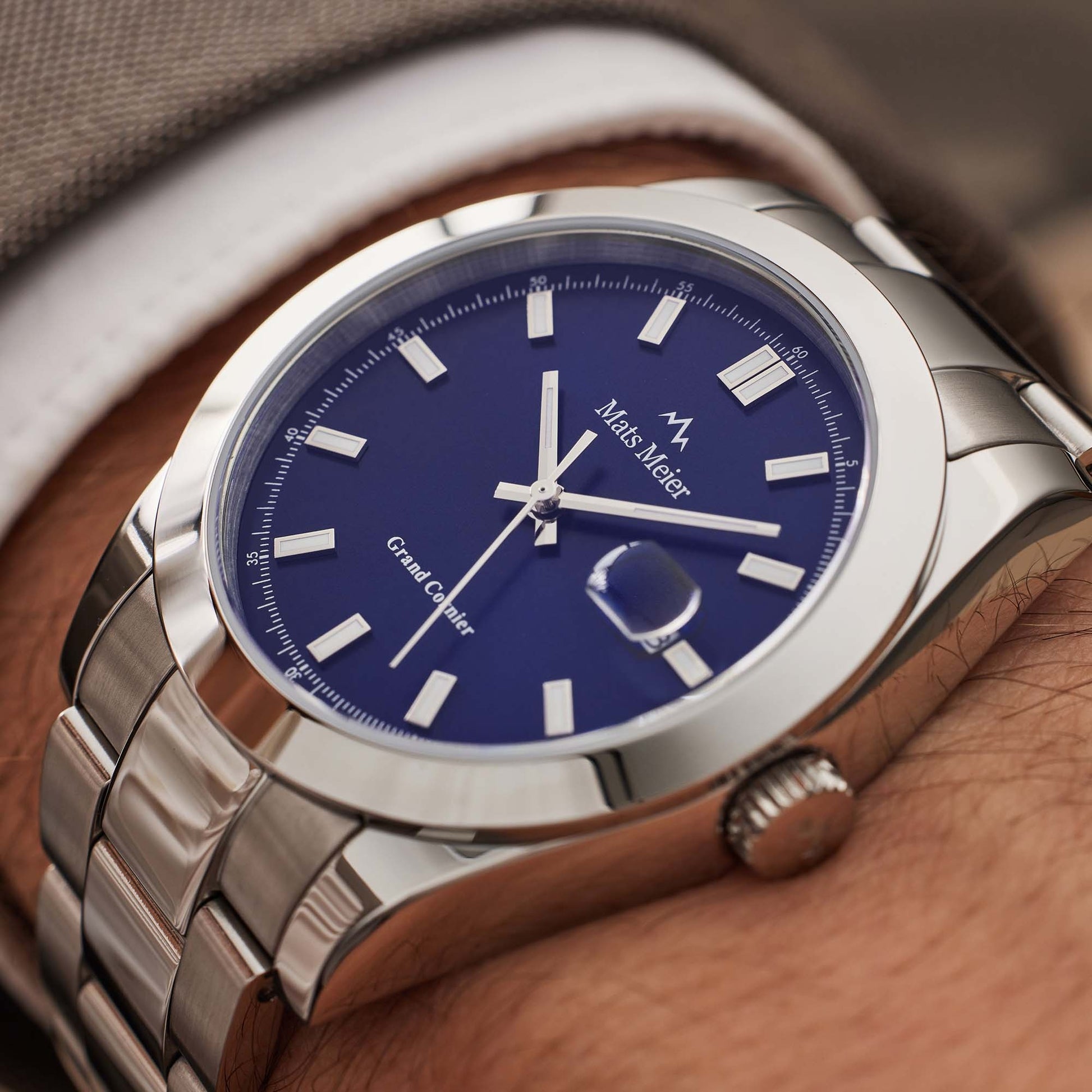 Grand Cornier mens watch silver coloured and cobalt   