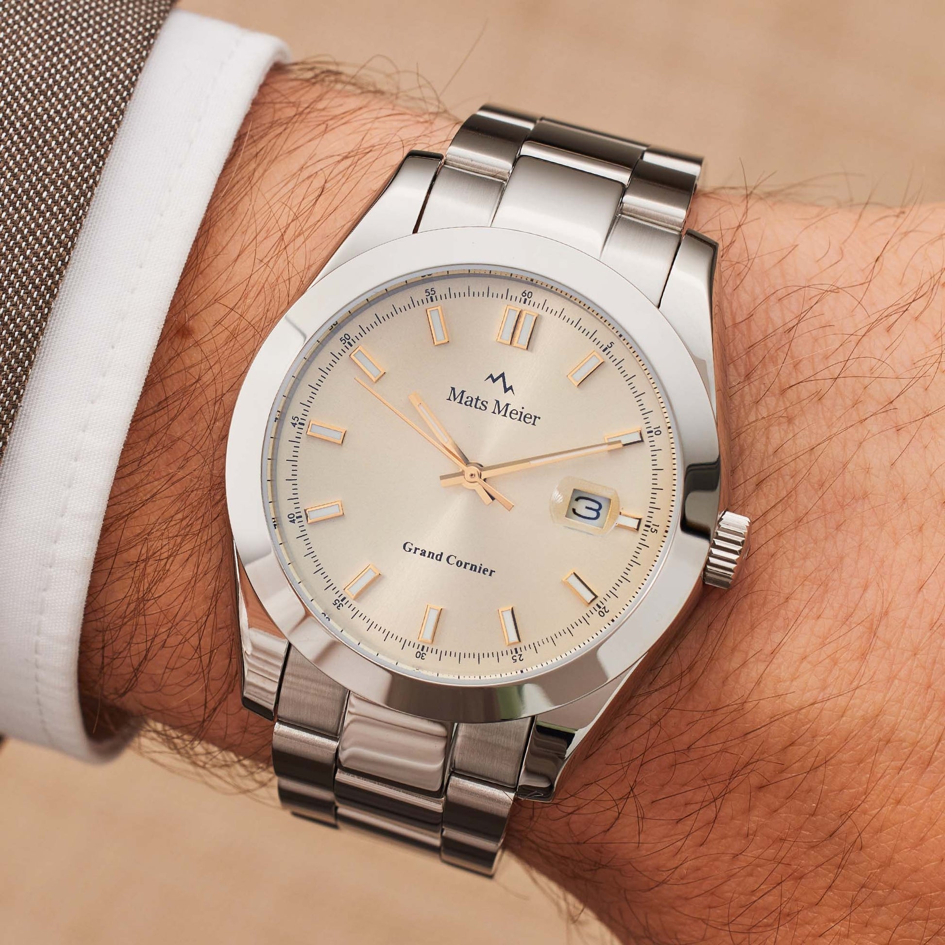 Grand Cornier mens watch silver coloured and taupe   