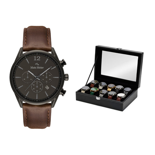 Grand Combin chronograph mens watch and watch box gift set   